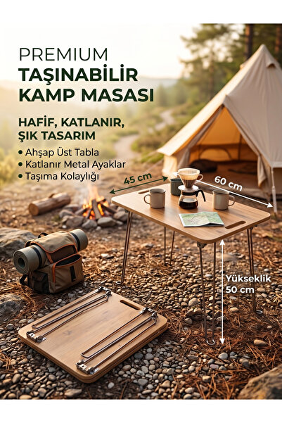 varje Dayanıklı ve Pratik, Portatif, Katlanır Demir Ayaklı Kamp Masası