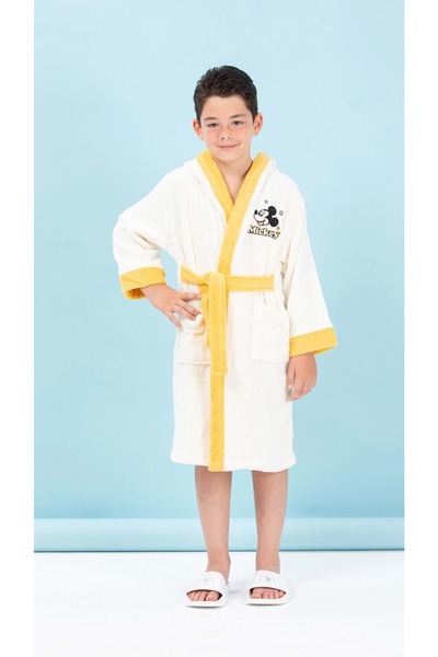 Özdilek Licensed Hooded Children's Bathrobe 7/8 Years - Mickey Mouse Star Cream