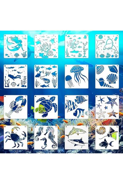 Choice 16pcs Bview Art Reusable Ocean Theme Stencil Templates for Children's ...