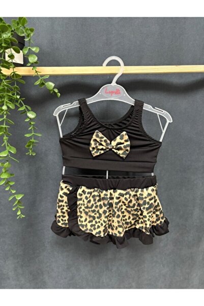 Lyrax Leopar Kız Şortetekli Bikini Mayo