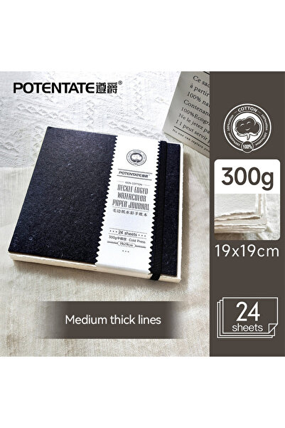 Choice7 دفتر ورق ألوان مائية POTENTATE أسود 19 سم، 100% قطن، 24 ورقة، 300 جرا...