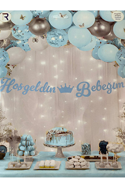 BEST PARTİ Μπλε καλλιγραφικό πανό με την επιγραφή "Welcome Baby"