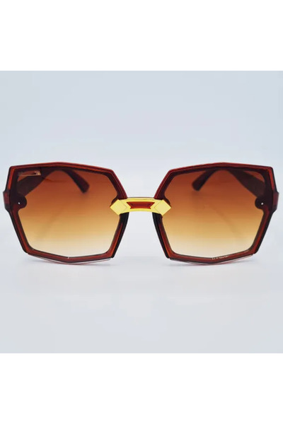 Matteo Ferari Women's Brown Hexagonal Sunglasses with Gradient UV400 Lenses –...