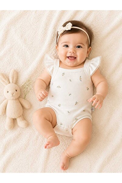 NiLi Baby Girl Minimal Floral Patterned Strap Snap Bodysuit