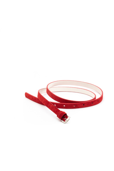 UrbanShoes Women's genuine Leather Belt - Red velour 1.3 cm