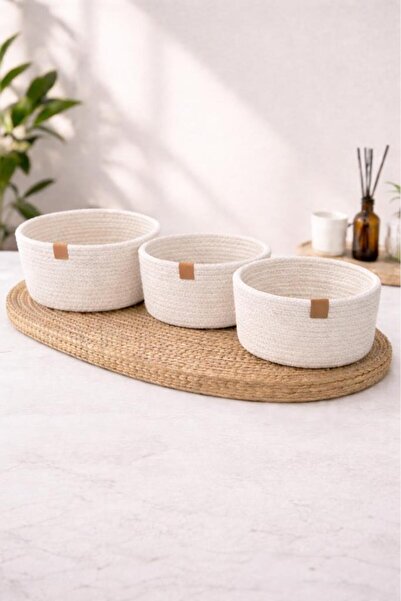 Çeyiz Diyarı Knitted 3 Piece Basket Cream