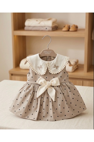 KDSYLDZ Kız Bebek Fiyonk Detaylı Puantiyeli Elbise