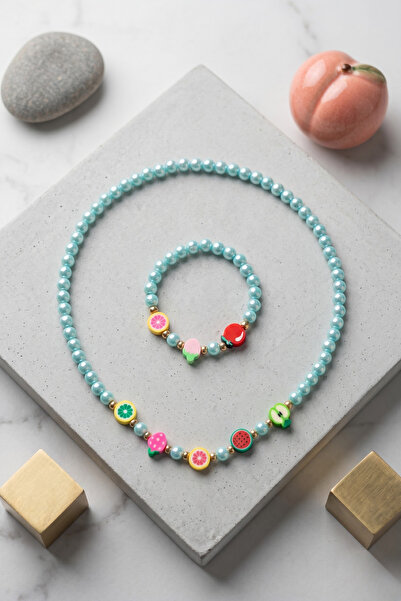 PETEK AKSESUAR Fruit Crystal Bead Children's Necklace Earring Set