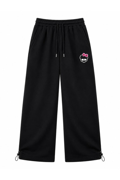 zaee Kitty Skull Embroidered Adjustable Leg Baggy Sweatpants