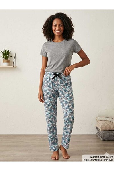 DİAMOND OUTLET Women's Green Leaf Patterned Pajama Bottoms - Comfortable Fit,...
