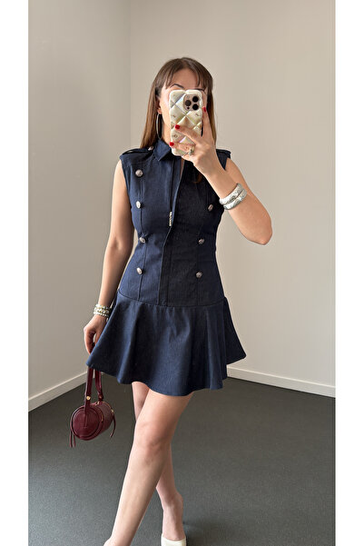 Narferita Catelyn Silver Düğmeli Denim Elbise