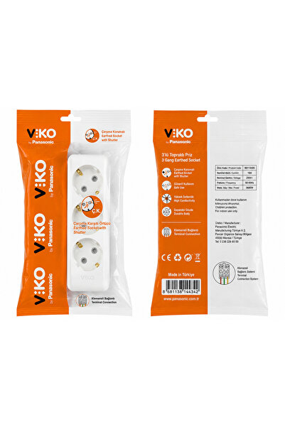 Viko by Panasonic 3’lü Topraklı Klemensli Grup Priz (Kablosuz) – Çocuk Korumalı