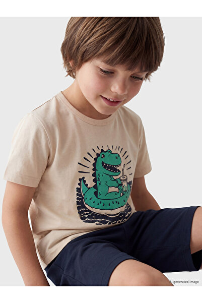 LC Waikiki Ecru Printed Boys' Shorts Set
