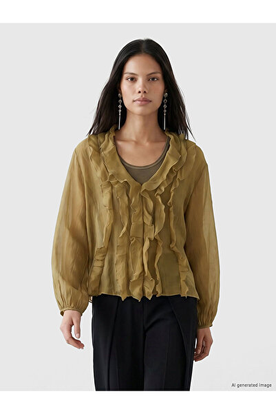 LC Waikiki Nevavm V-Neck Ruffle Blouse with a Difference