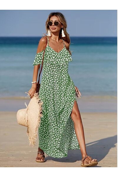 M&G PREMIUM BOUTIQUE Rochie maxi verde cu imprimeu floral pentru femei, cu br...