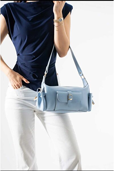 ÖZÜM ÇANTA Marino Model Women's Hand and Shoulder Bag with Pockets, Baby Blue