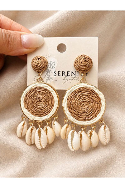 SERENİTY BİJUTERİ Hasır Detaylı Deniz Kabuklu Gold Sallantılı Küpe/Bohem Yaz ...
