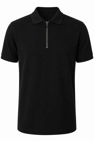 trender Lycra Honeycomb Collar Half Zipper Black Men's Polo Collar T-Shirt 2938