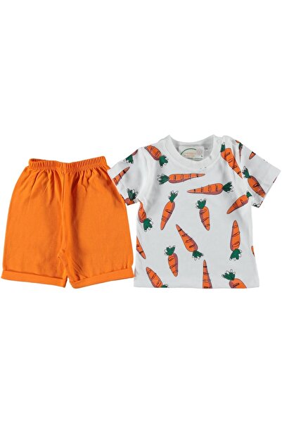 DaphKids Erkek Bebek Yazlık Takım Havuç Desenli Şortlu Yazlık 2'li Takım - Turuncu - 12-18 Ay