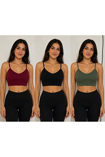 Merzu kadın pamuklu petli esnek bustiyer 3lü set