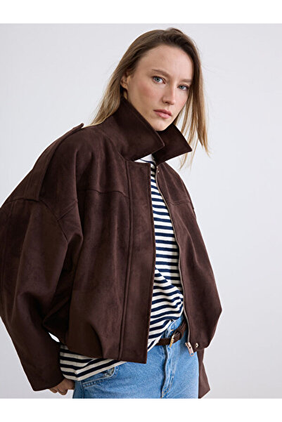 LC Waikiki Rmz Gi̇yi̇m Farkiyla Shirt Roba Collar Women's Suede Look Jacket