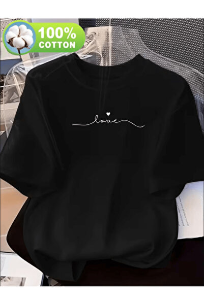 one button تي شيرت فاخر كبير الحجم بتصميم خاص مطبوع عليه نص Horizontal Love