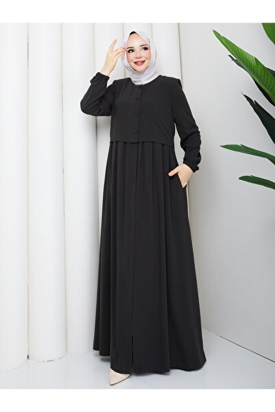 moda asmila ŞIK TASARIM CEPKENLİ FERACE RAHAT KALIP TERLETMEZ KUMAŞ PİLE DETAY