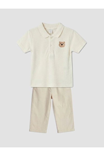 LC Waikiki Ecru Polo Collar Embroidered Baby Boy Set