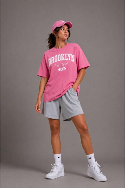 Lizbon Style Women's Oversize 100% Cotton Brooklyn Printed Comfortable Fit T-...