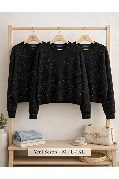GÜLAY BUTTİK Black Shiny Detailed Short Crop Sweet Top