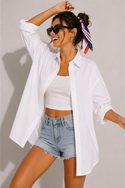 Mys Collection Beyaz Oversize Kadın Gömlek