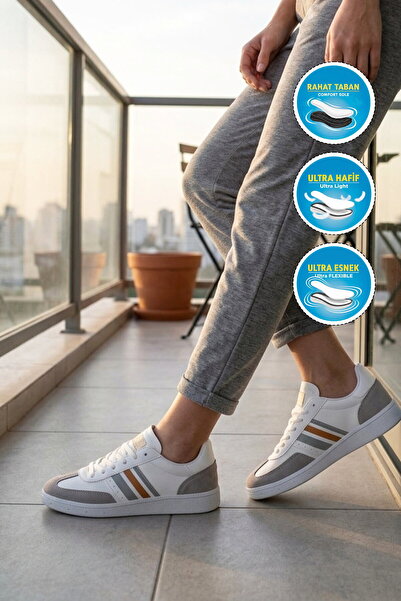 grijak Pantofi sport albi, flexibili, unisex, cu șireturi 015 G