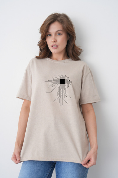 TREND EMMODA Tricou casual pentru femei, cu tematică tehnologică, cu imprimeu...