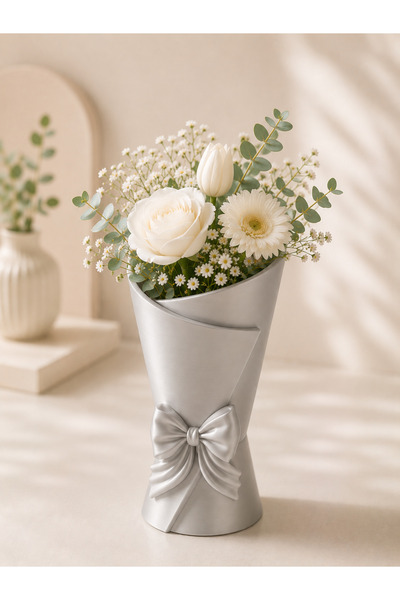 lysiaaccessory Flower Bouquet Shaped Decorative Vase – Modern Design with Bow...