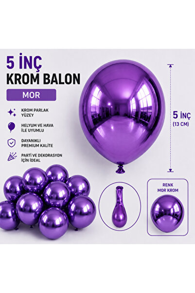 eğlencemarketi 10 Adet Krom Balon Renk Seçenekli 5 inç