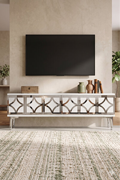 YUMEDİ DESİGN TSA1237BS - PLOVDİV TV STAND , TV SEHPASI 120CM BEYAZ-SİLVER
