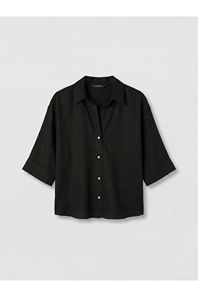 LC Waikiki Black linen blend oversize women's shirt from gulis clothing
