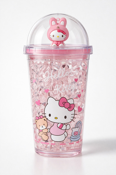 Aşkana Sevimli Hello Kitty Kristal Figürlü Cam Bardak,450 ml, Kız Çocuk Özel ...