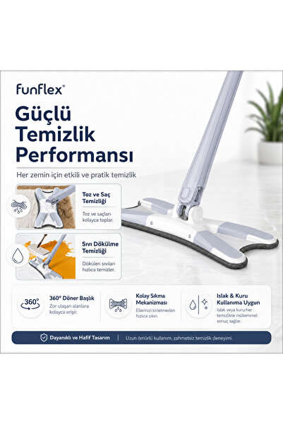 FunFlex X Mop 360° Döner Başlıklı Sıkmalı Paspas Mop Seti