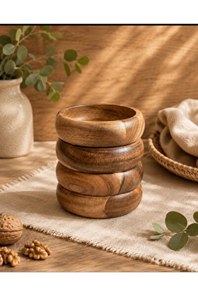 WoodBay 4-Piece Acacia Wood Snack Bowl Sauce Bowl Breakfast Serving Bowl Natu...