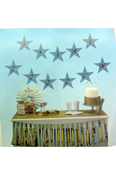 Mestore Silver Star on Blue Happy Birthday Pennant Ornament