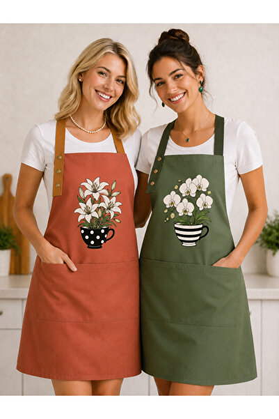 Hulganz Kitchen Apron Set of 2 Stain-Resistant Water-Repellent Fabric Fade-Re...