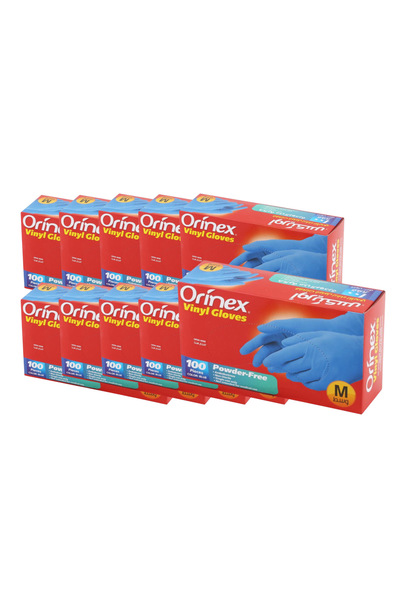 Orinex كرتون | اورينكس | قفازات فينيل بدون بودرة لون أزرق مقاس ( M ) ( 10 عبو...