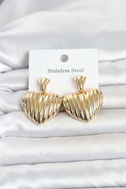 Inure Jewelry 316L Steel Gold Color Heart Model Women's Earrings
