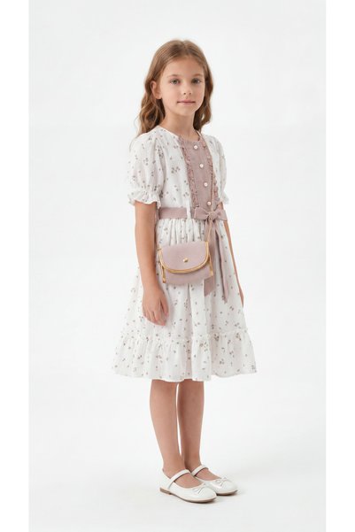 Mışıl Kids All-Over Floral Patterned Bag Girl's Dress