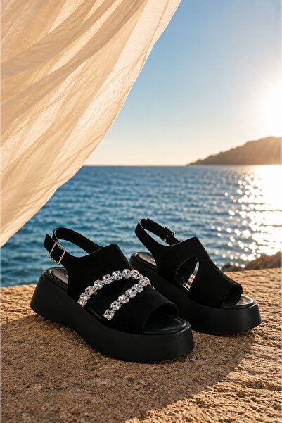 Giydim Gidiyor Noir Shane Taşlı Platform Sandalet Siyah