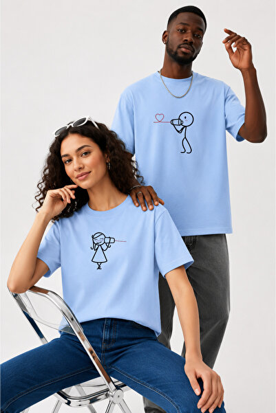 LORVEX Couple Combination Men's - Women's Oversize T-Shirt 100% Cotton Printe...
