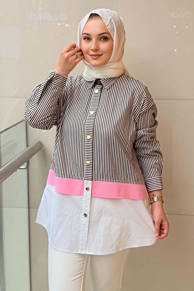 Ghisa Contrast Band Detailed Striped Shirt