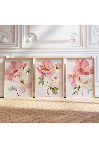Tuba Decor Set de pictură pentru sufragerie cu rame din lemn, 3 piese, floare...