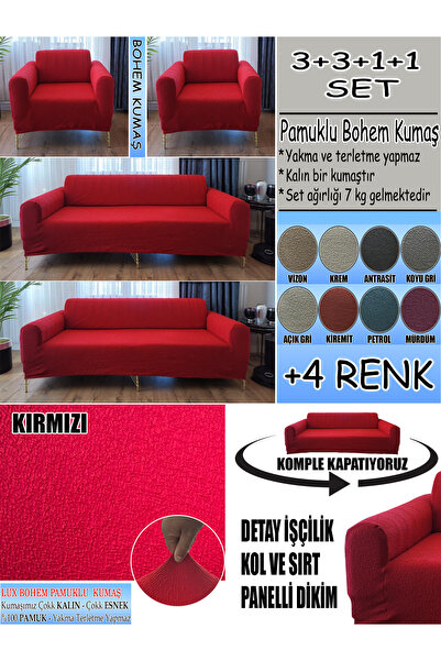 İLYEVTEKSTİLİ Bohem Cotton Fabric Sofa Cover Set - 3+3+1+1 Set Comes in 7 Kg....